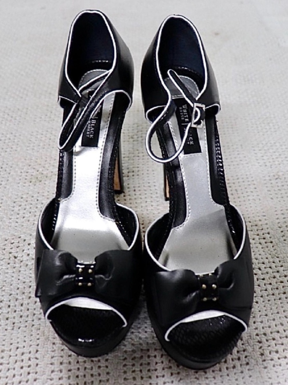 White House Black Market Black & White Patent Leather Peep Toe Heels Size 7.5